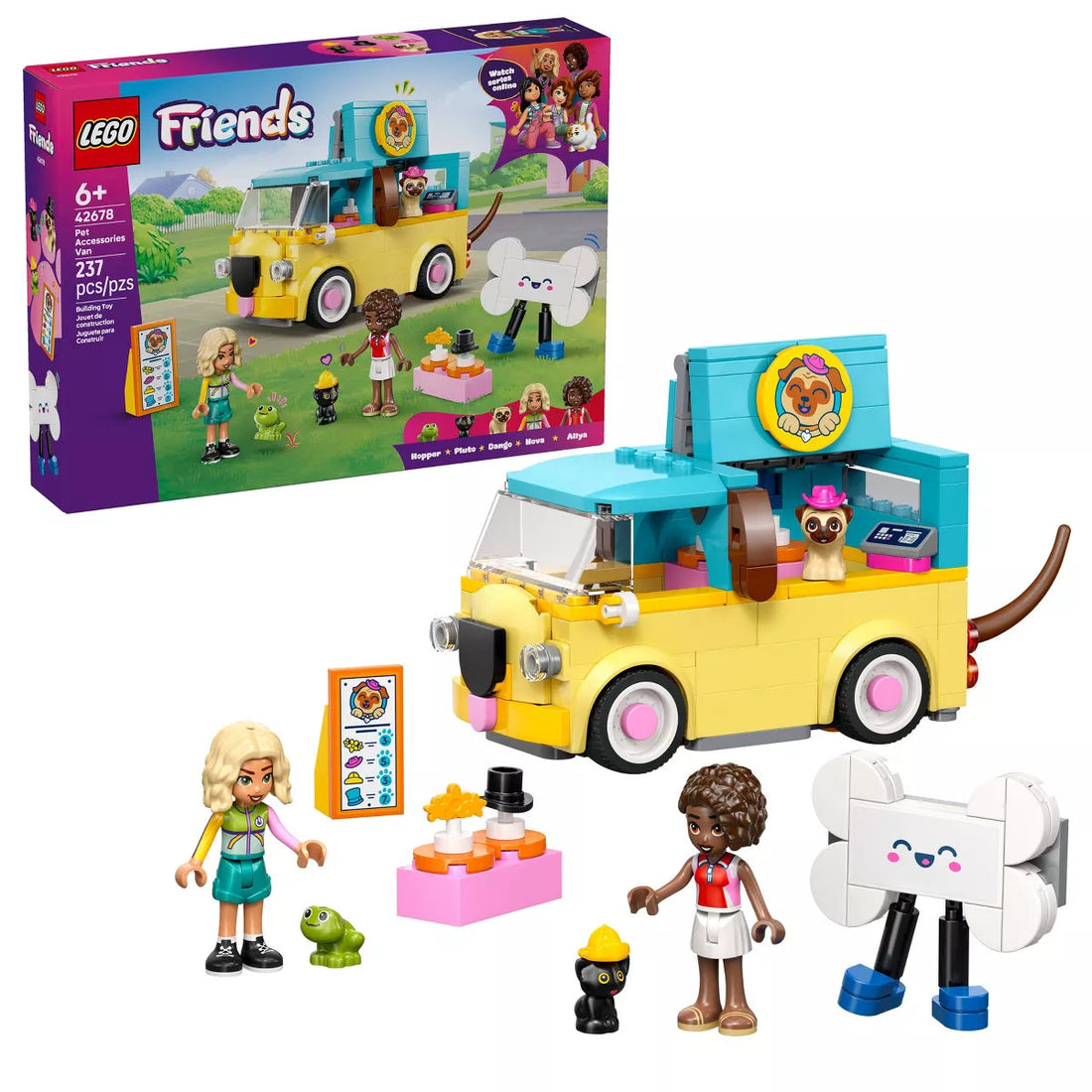 LEGO Friends Pet Accessories Van 42678 box, built van, minidolls, pets and accessories