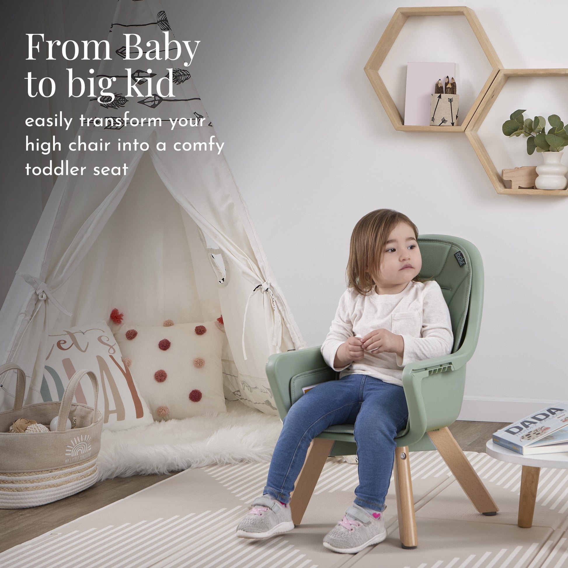 Zoodle 2-In-1 High Chair Booster Feeding Chair with Modern Design, Sage Green (Model #254)