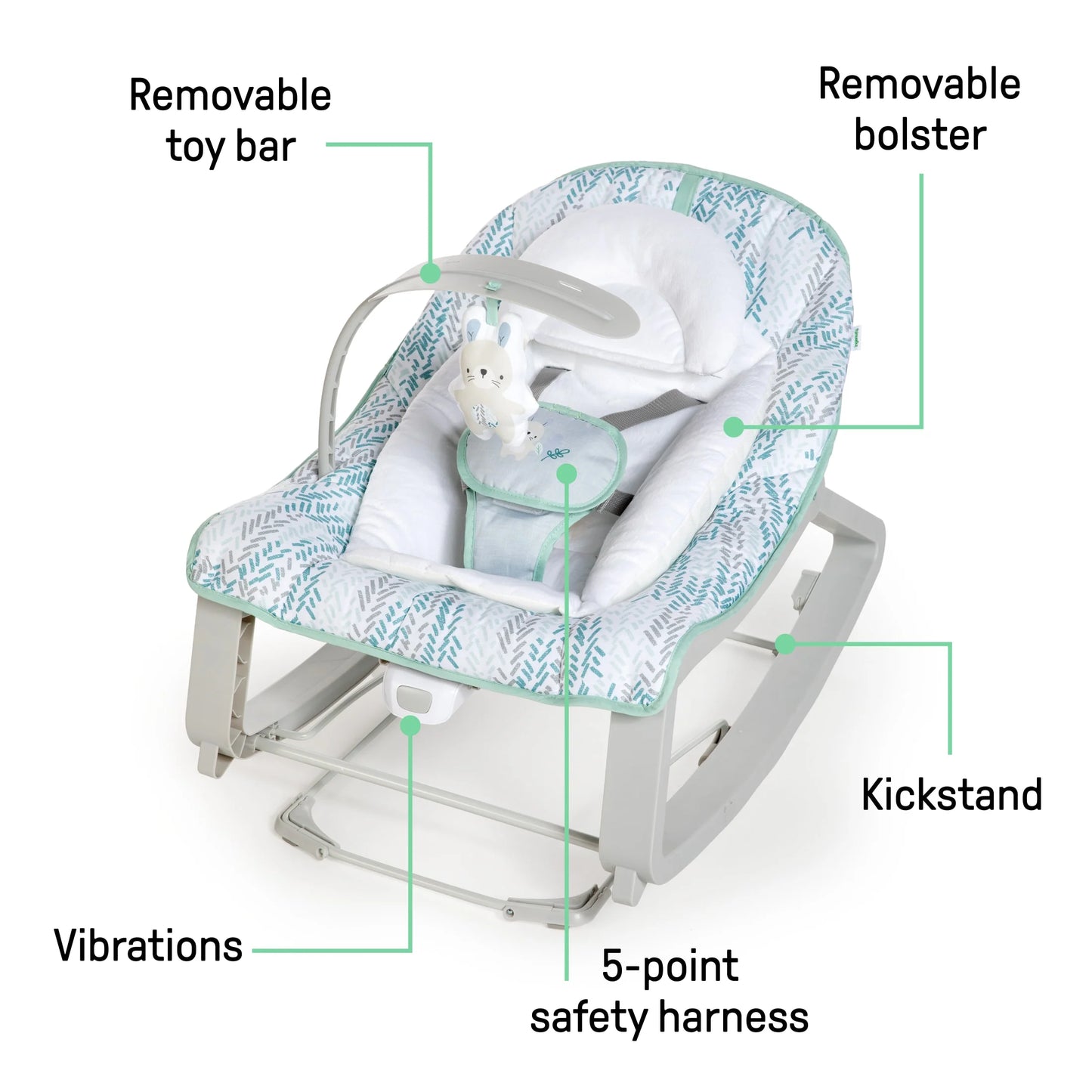 Keep Cozy 3-In-1 Vibrating Infant & Toddler Baby Bouncer and Rocker Chair, Gray