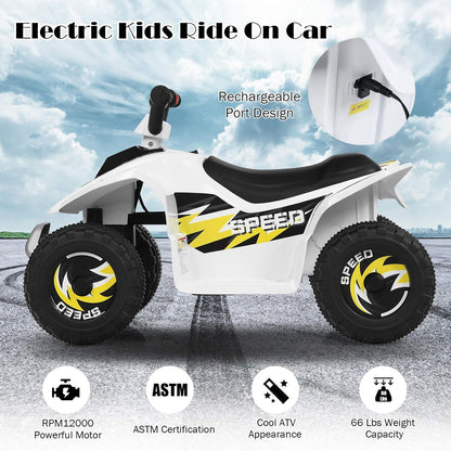 Ride on ATV, 6V Mini Off-Road Battery Powered Motorized Quad for Kids, Anti-Slip Wheels, RWD 4-Wheeler Electric Ride on Toy Car for Toddlers (White)