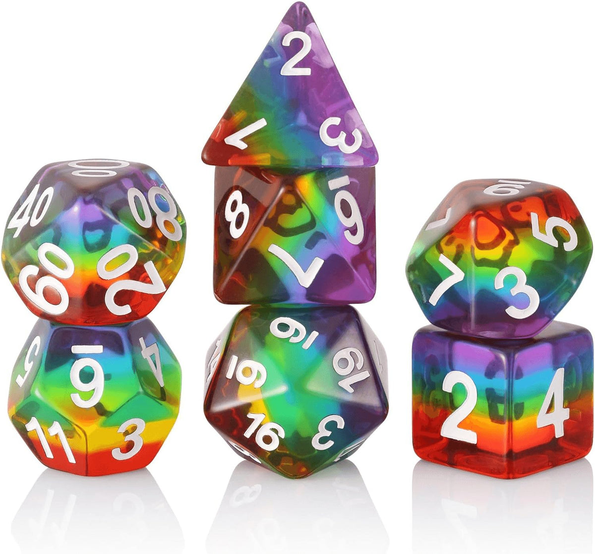 Polyhedral DND Dice Set RPG Rainbow Dice for Dungeons and Dragons(D&D) Role Playing Game,Mtg,Pathfinder,Table Game,Math Games Dice Set with Dice Pouch