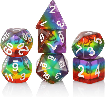 Polyhedral DND Dice Set RPG Rainbow Dice for Dungeons and Dragons(D&D) Role Playing Game,Mtg,Pathfinder,Table Game,Math Games Dice Set with Dice Pouch