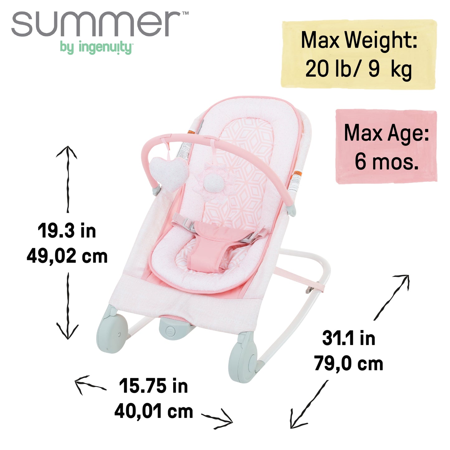 Summer by  2-In-1 Bouncer & Rocker Duo for Infants - Pink