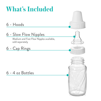 Evenflo Classic Bpa-Free Glass Twist Baby Bottles, Clear, 4 Oz Pack of 6