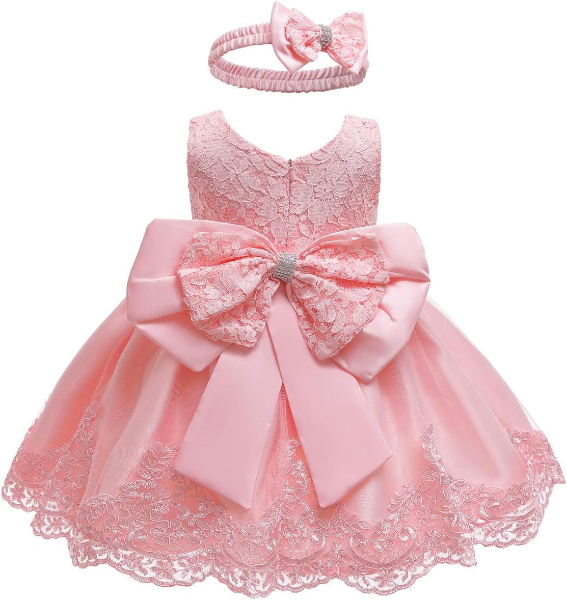 Baby Girls Ruffle Lace Backless with Headwear,Bowknot Flower Dresses Pageant Party Wedding Baby Girl Christmas Dress