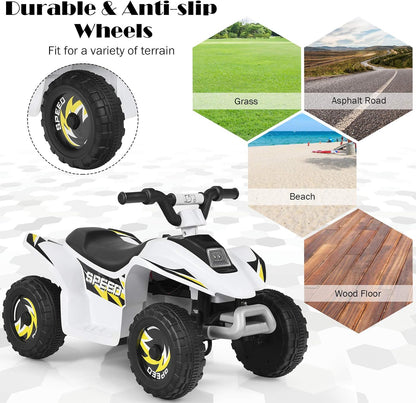 Ride on ATV, 6V Mini Off-Road Battery Powered Motorized Quad for Kids, Anti-Slip Wheels, RWD 4-Wheeler Electric Ride on Toy Car for Toddlers (White)