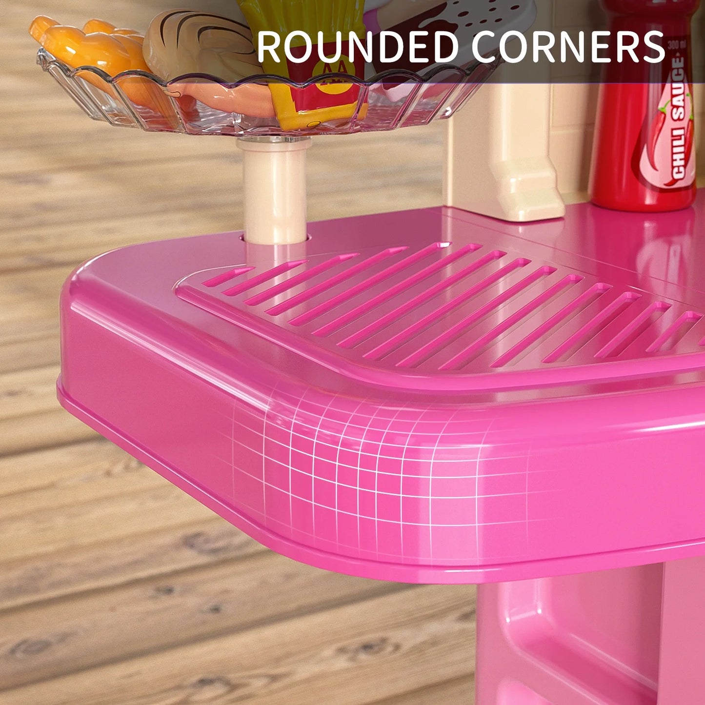 Pink Play Kitchen Girls Toy Pretend Food - Kitchen Toys for Kids Ages 4-8,Play Kitchen Accessories W/ Real Sounds Light, for Girls Boys Age 3+(36.3"X24"X11")