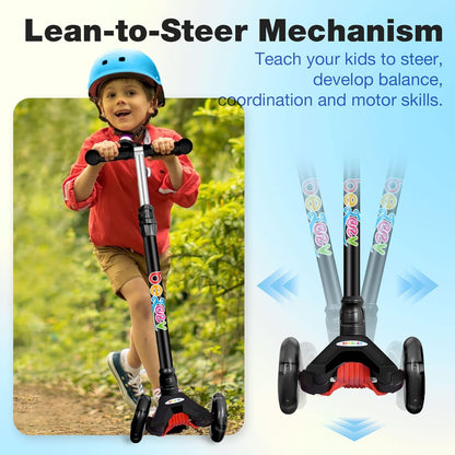 Scooters for Kids 3 Wheel Kick Scooter for Toddlers Girls Boys, 4 Adjustable Height, Lean to Steer, Light up Wheels, Extra-Wide Deck, Easy to Assemble for Children Ages 3-12 (Rose Pink)