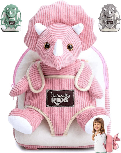 Toddler Backpack W. Plush Pink Triceratops Toy Kids Gift 2-5