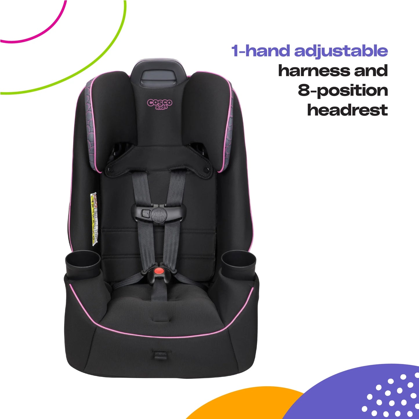 Easy Elite Slim All-In-One Convertible Car Seat, Pink Rings, Infant & Toddler, Unisex