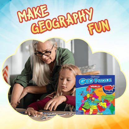 Geopuzzle World Jigsaw Puzzles, 68 Pc Map Puzzle for Kids Ages 6 & Up