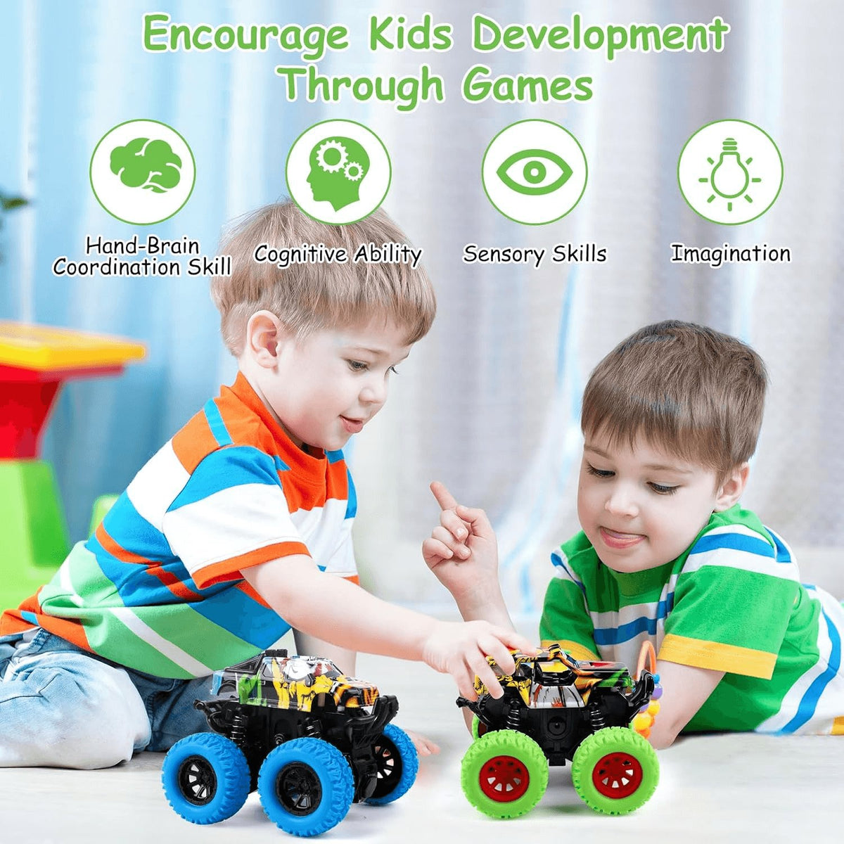 Monster Truck Toy Friction Car for Kid Toddler 360° Rotating (2 Pack)
