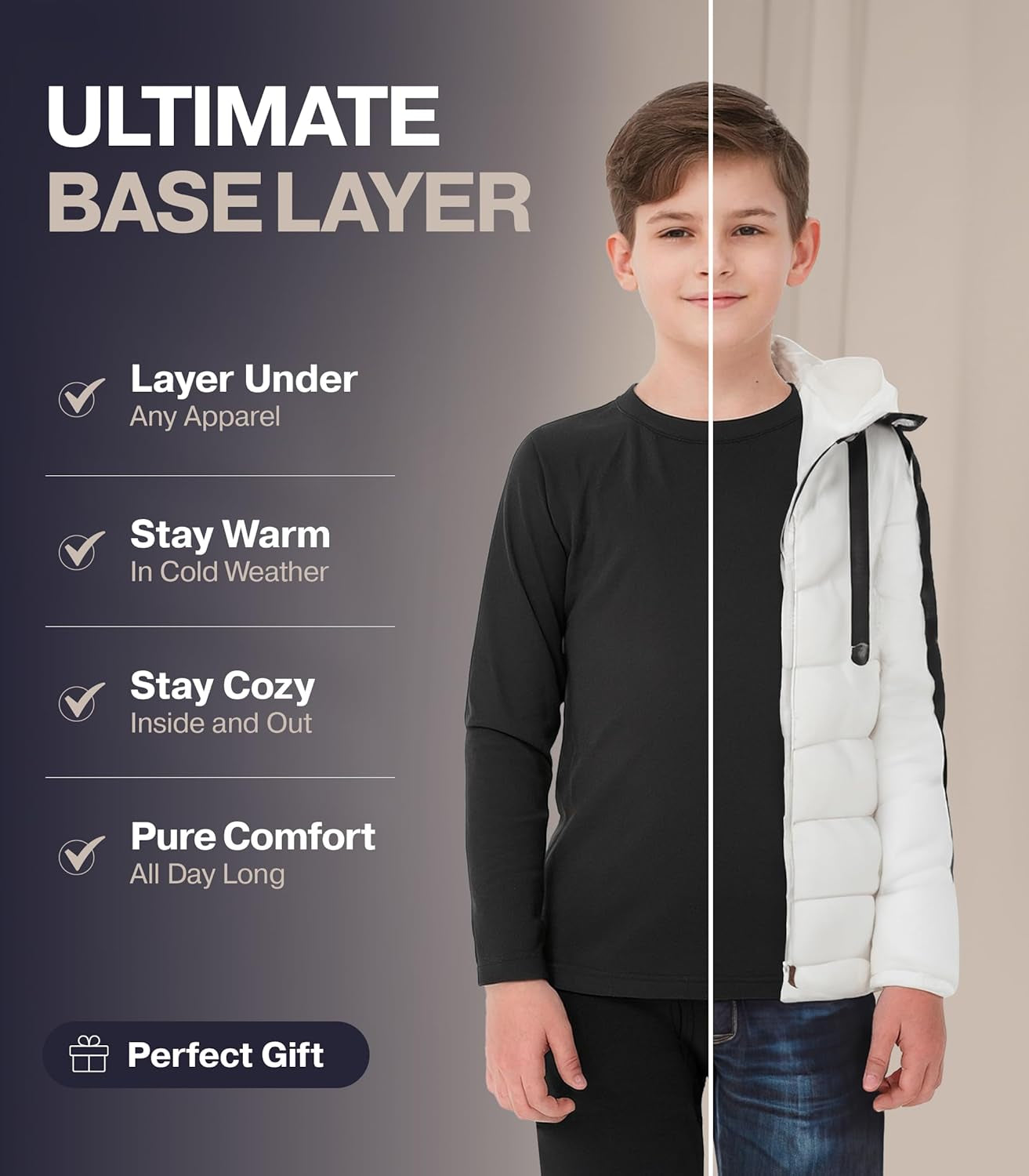 Thermal Underwear for Kids, Boys Thermal Underwear Set, Base Layers for Skiing, Long Johns for Boys Kids