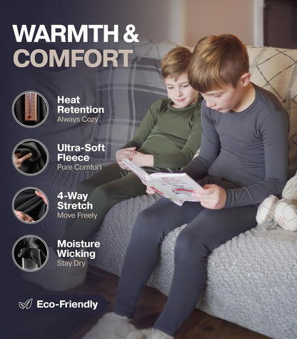 Thermal Underwear for Kids, Boys Thermal Underwear Set, Base Layers for Skiing, Long Johns for Boys Kids
