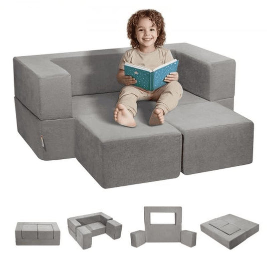 VEVOR 4-Piece Modular Kids Play Couch – Light Gray