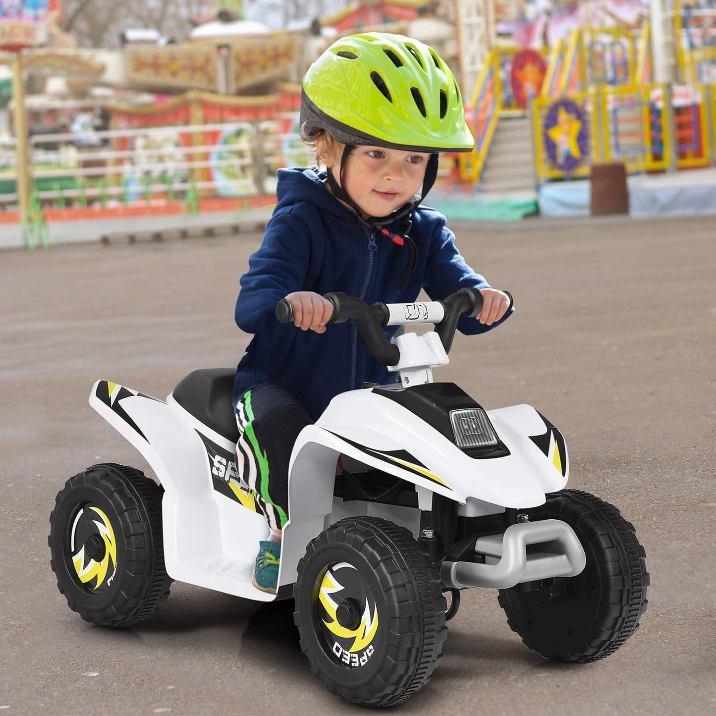 Ride on ATV, 6V Mini Off-Road Battery Powered Motorized Quad for Kids, Anti-Slip Wheels, RWD 4-Wheeler Electric Ride on Toy Car for Toddlers (White)