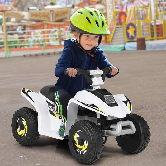 Ride on ATV, 6V Mini Off-Road Battery Powered Motorized Quad for Kids, Anti-Slip Wheels, RWD 4-Wheeler Electric Ride on Toy Car for Toddlers (White)