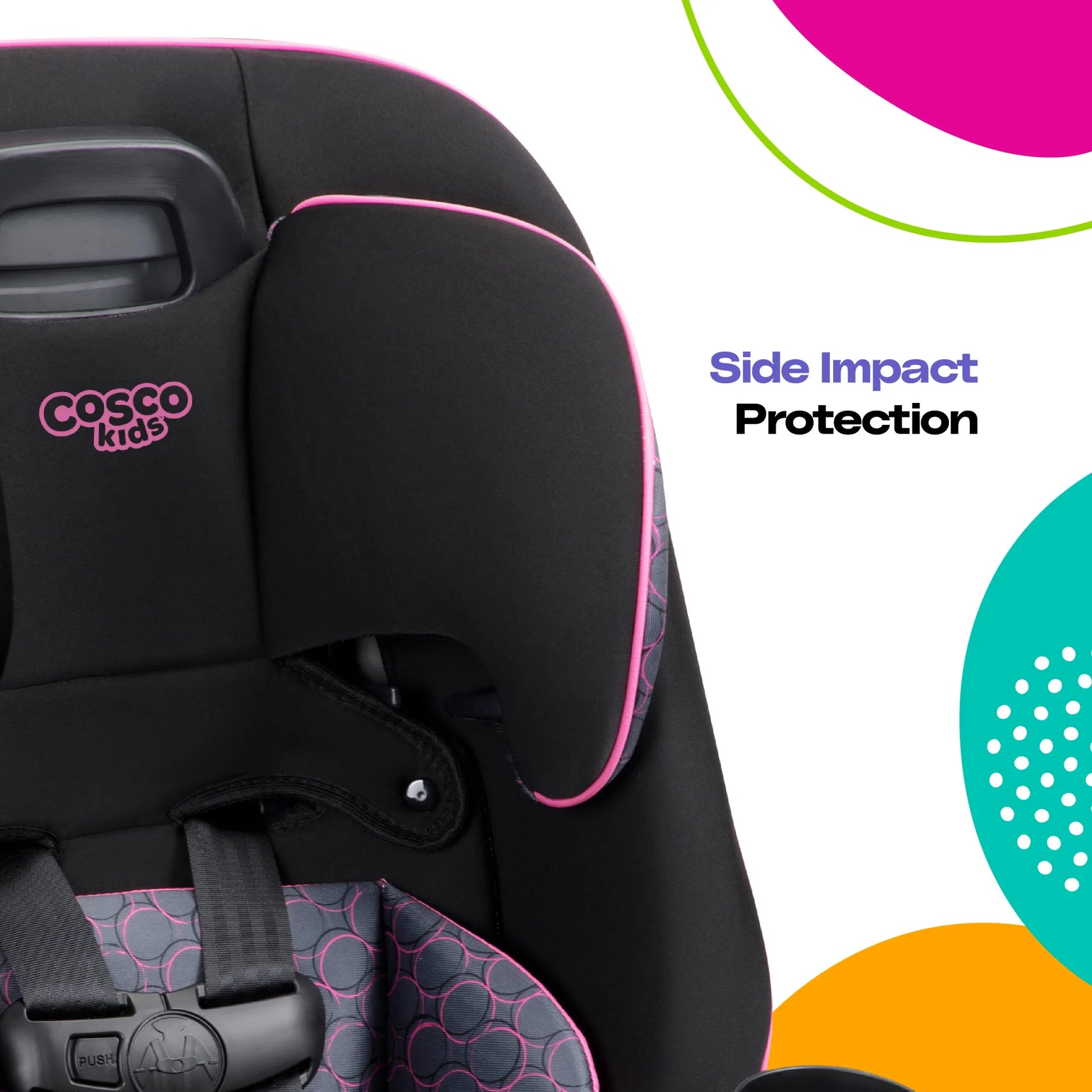 Easy Elite Slim All-In-One Convertible Car Seat, Pink Rings, Infant & Toddler, Unisex