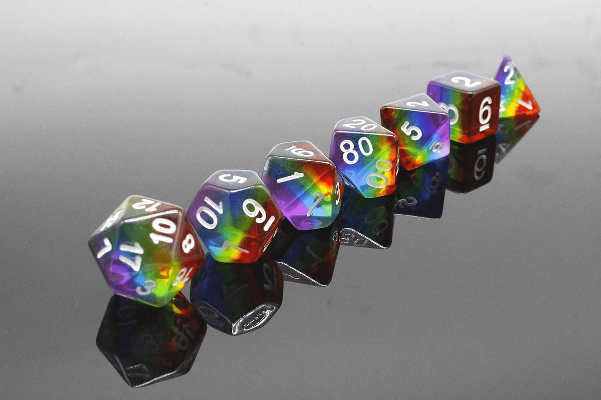 Polyhedral DND Dice Set RPG Rainbow Dice for Dungeons and Dragons(D&D) Role Playing Game,Mtg,Pathfinder,Table Game,Math Games Dice Set with Dice Pouch