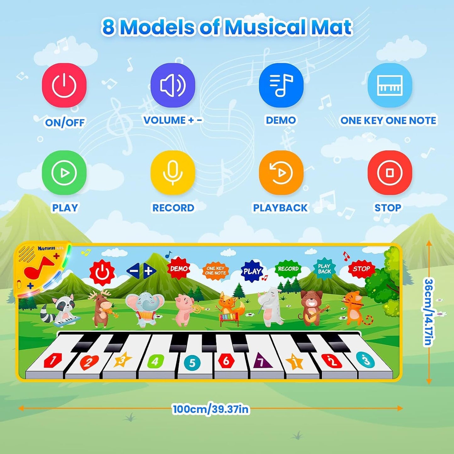 Kids Musical Piano Mats, Dance Mat Gifts Toys for 1 2 3 4 5 6 Year Old Girls Boy