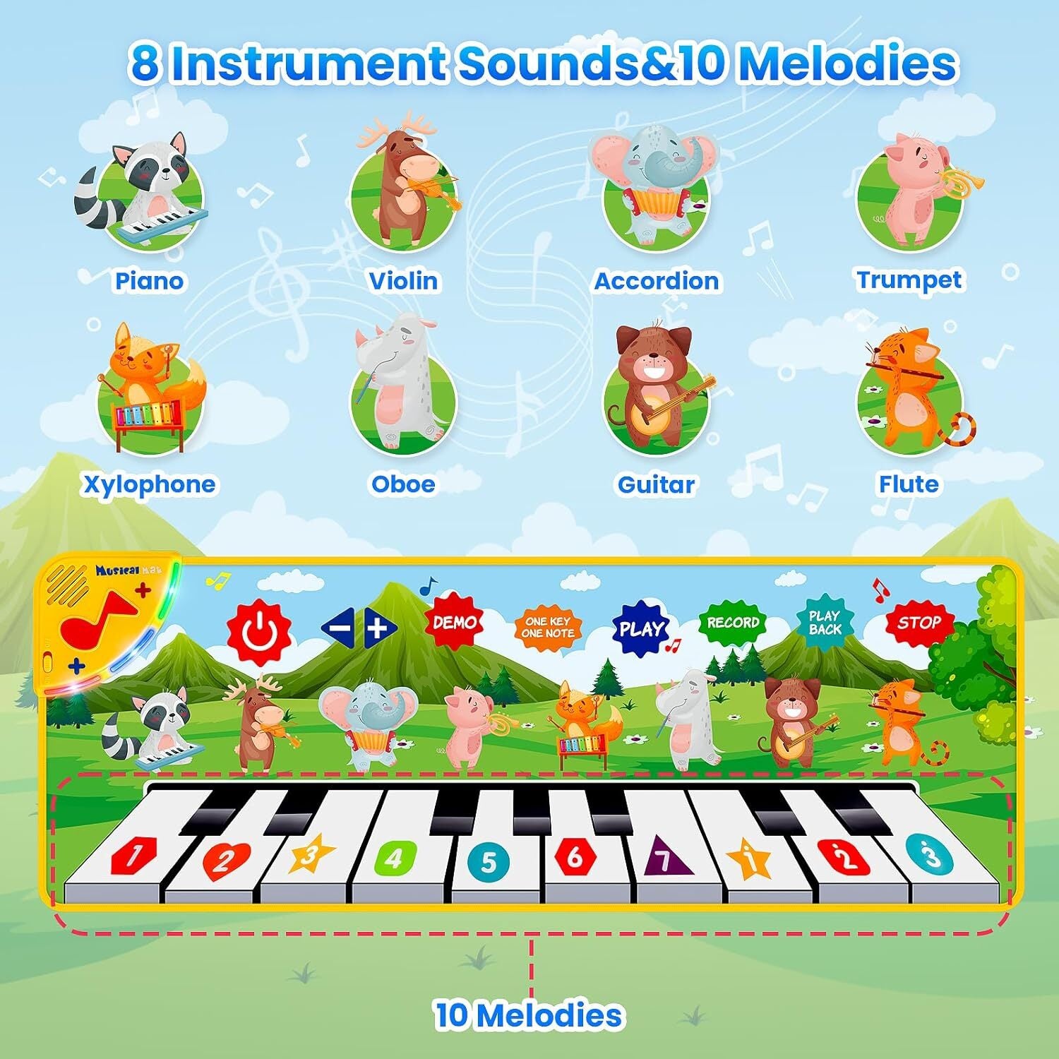 Kids Musical Piano Mats, Dance Mat Gifts Toys for 1 2 3 4 5 6 Year Old Girls Boy