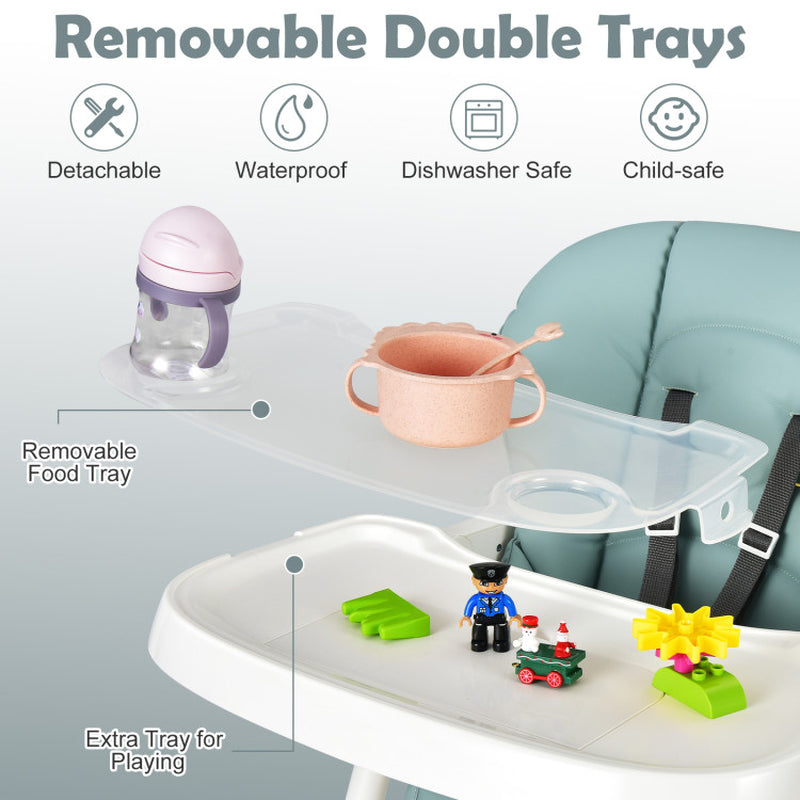 Foldable Baby High Chair with Double Removable Trays