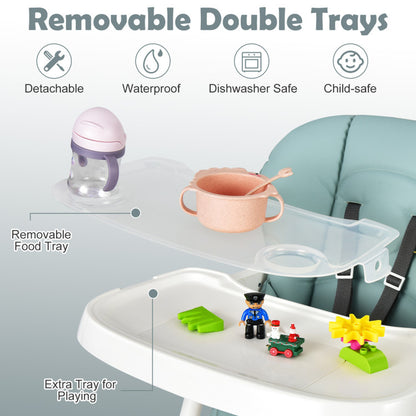 Foldable Baby High Chair with Double Removable Trays