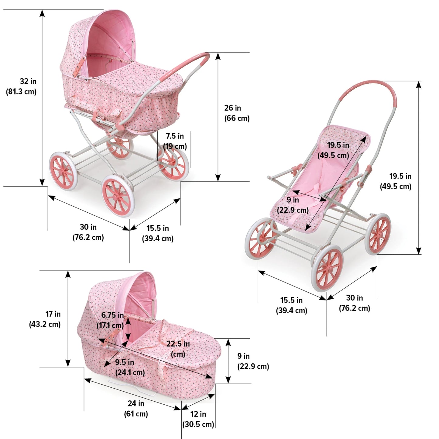 Just like Mommy 3-In-1 Doll Pram/Carrier/Stroller - Pink/Rosebud