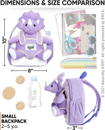 Purple Dinosaur Toys for Girls, Triceratops Toy, Dinosaur Gifts for 2 3 Year Old Girls, Toddler Backpack