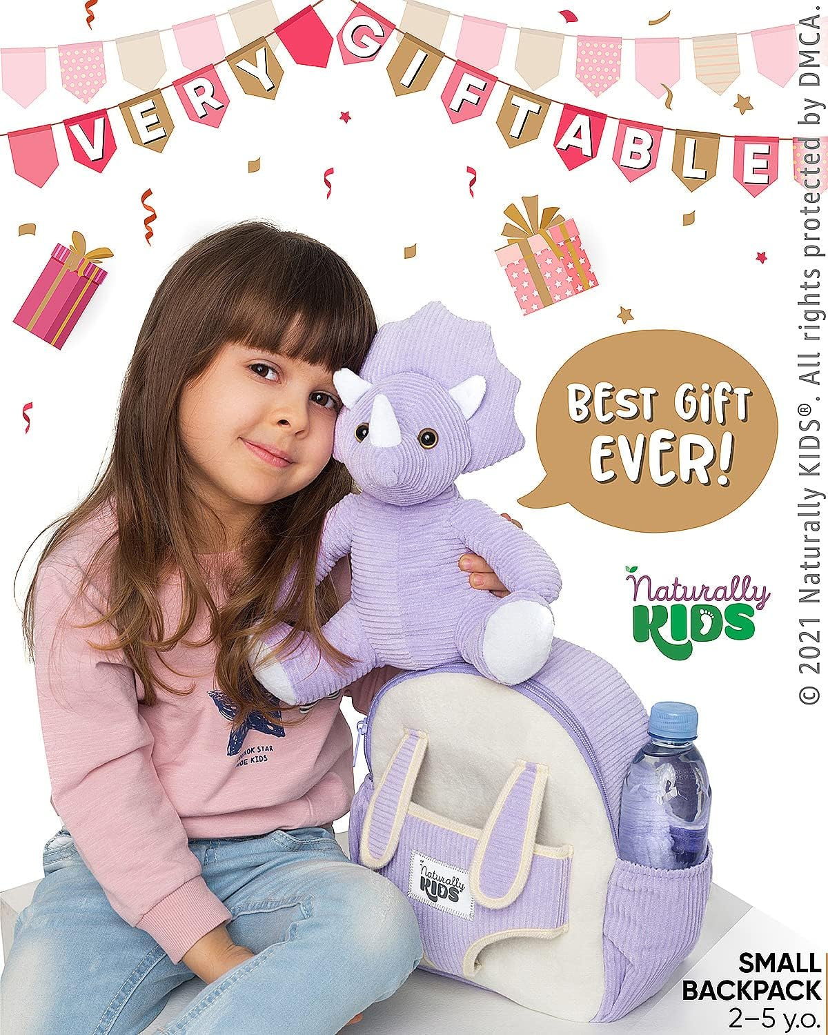 Purple Dinosaur Toys for Girls, Triceratops Toy, Dinosaur Gifts for 2 3 Year Old Girls, Toddler Backpack