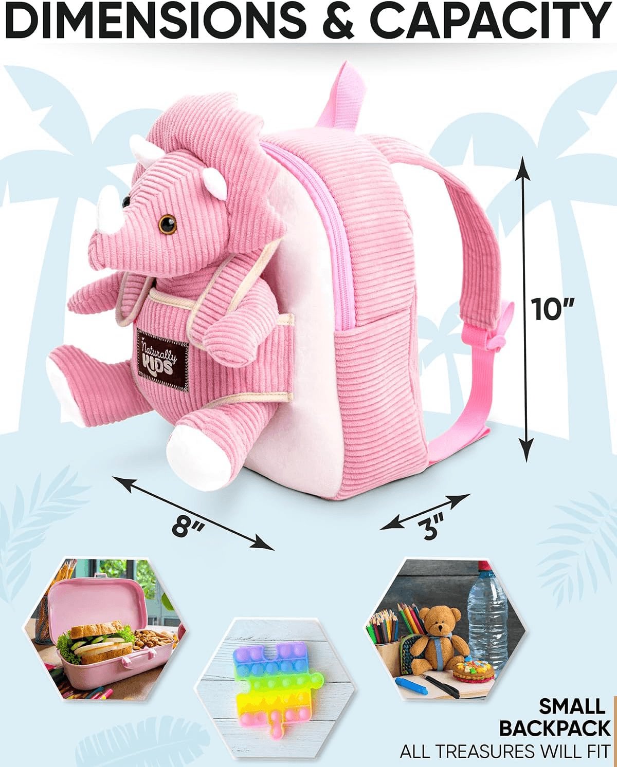 Toddler Backpack W. Plush Pink Triceratops Toy Kids Gift 2-5