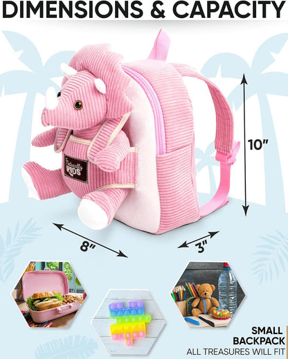 Toddler Backpack W. Plush Pink Triceratops Toy Kids Gift 2-5