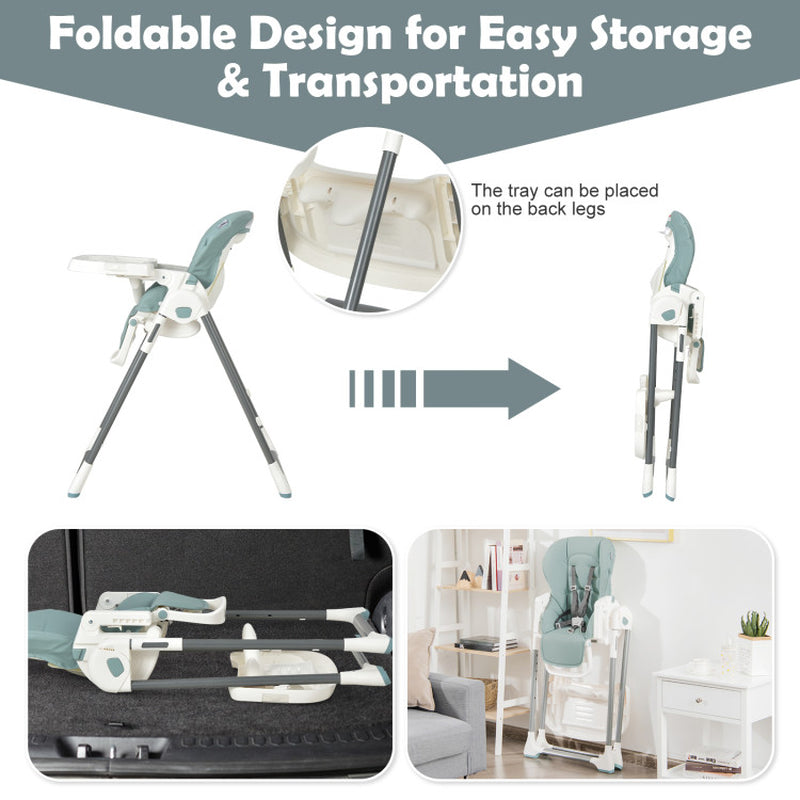 Foldable Baby High Chair with Double Removable Trays