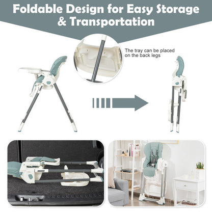 Foldable Baby High Chair with Double Removable Trays