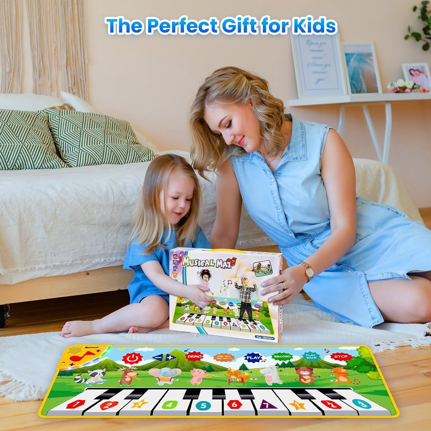 Kids Musical Piano Mats, Dance Mat Gifts Toys for 1 2 3 4 5 6 Year Old Girls Boy
