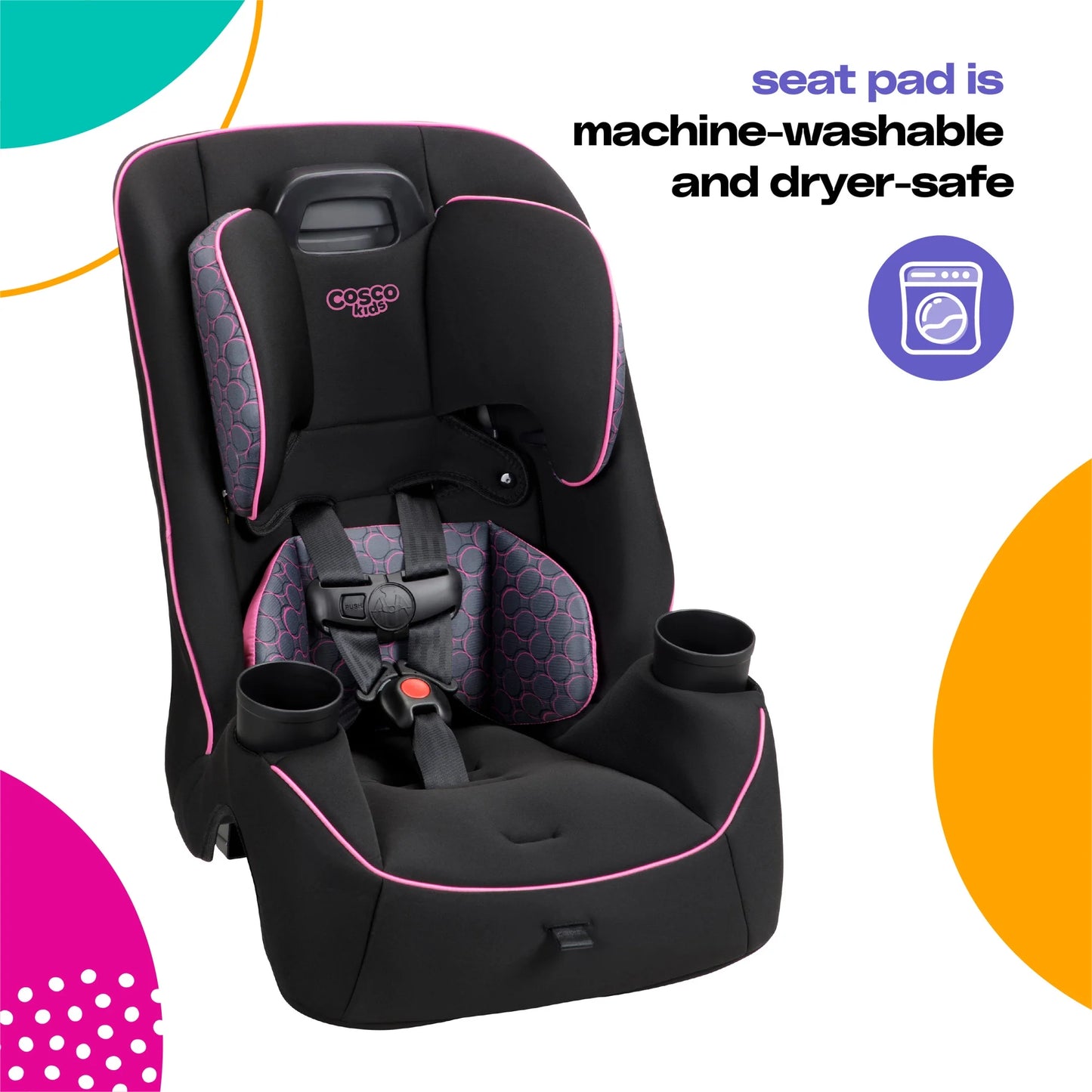 Easy Elite Slim All-In-One Convertible Car Seat, Pink Rings, Infant & Toddler, Unisex
