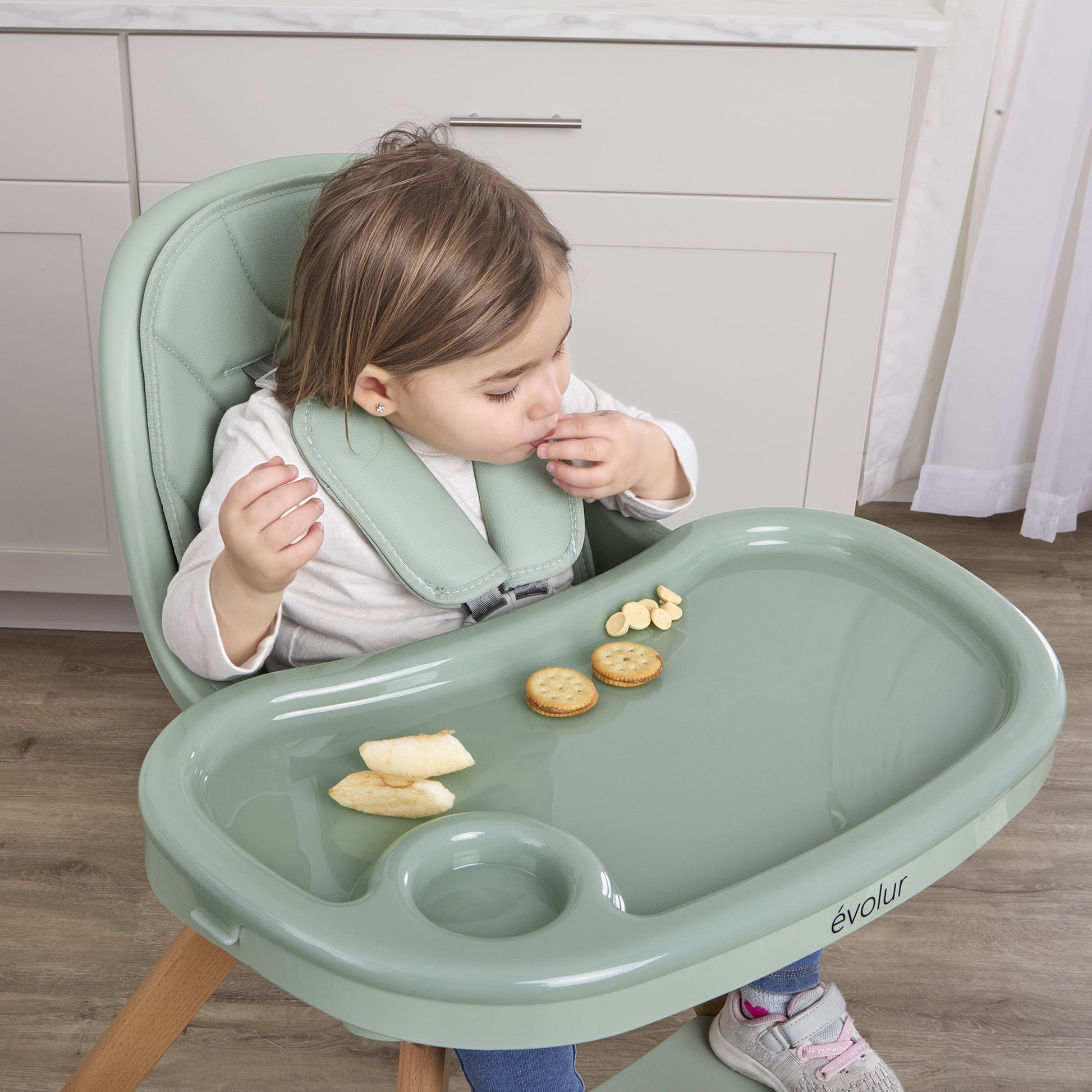 Zoodle 2-In-1 High Chair Booster Feeding Chair with Modern Design, Sage Green (Model #254)