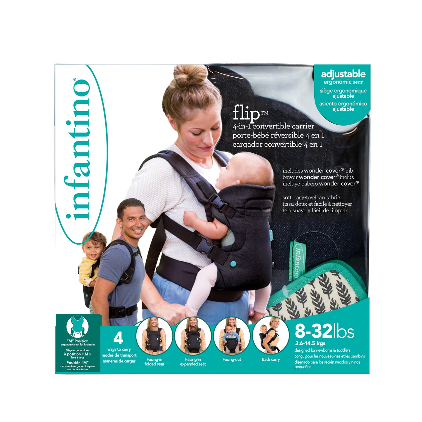 Flip 4-In-1 Convertible Baby Carrier, 4-Position, 8-32Lb, Black