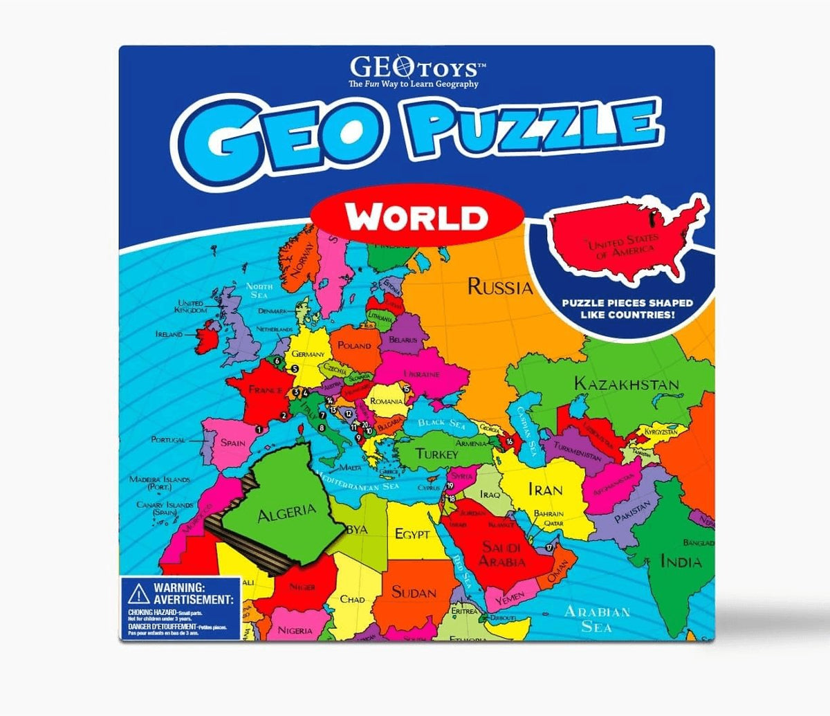 Geopuzzle World Jigsaw Puzzles, 68 Pc Map Puzzle for Kids Ages 6 & Up