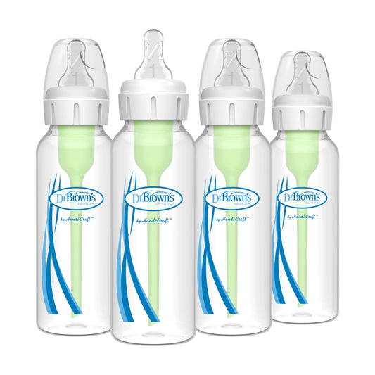Natural Flow Anti-Colic Options+ Narrow Baby Bottles, 8Oz/250Ml, with Level 1 Slow Flow Nipples, 4-Pack, 0M+