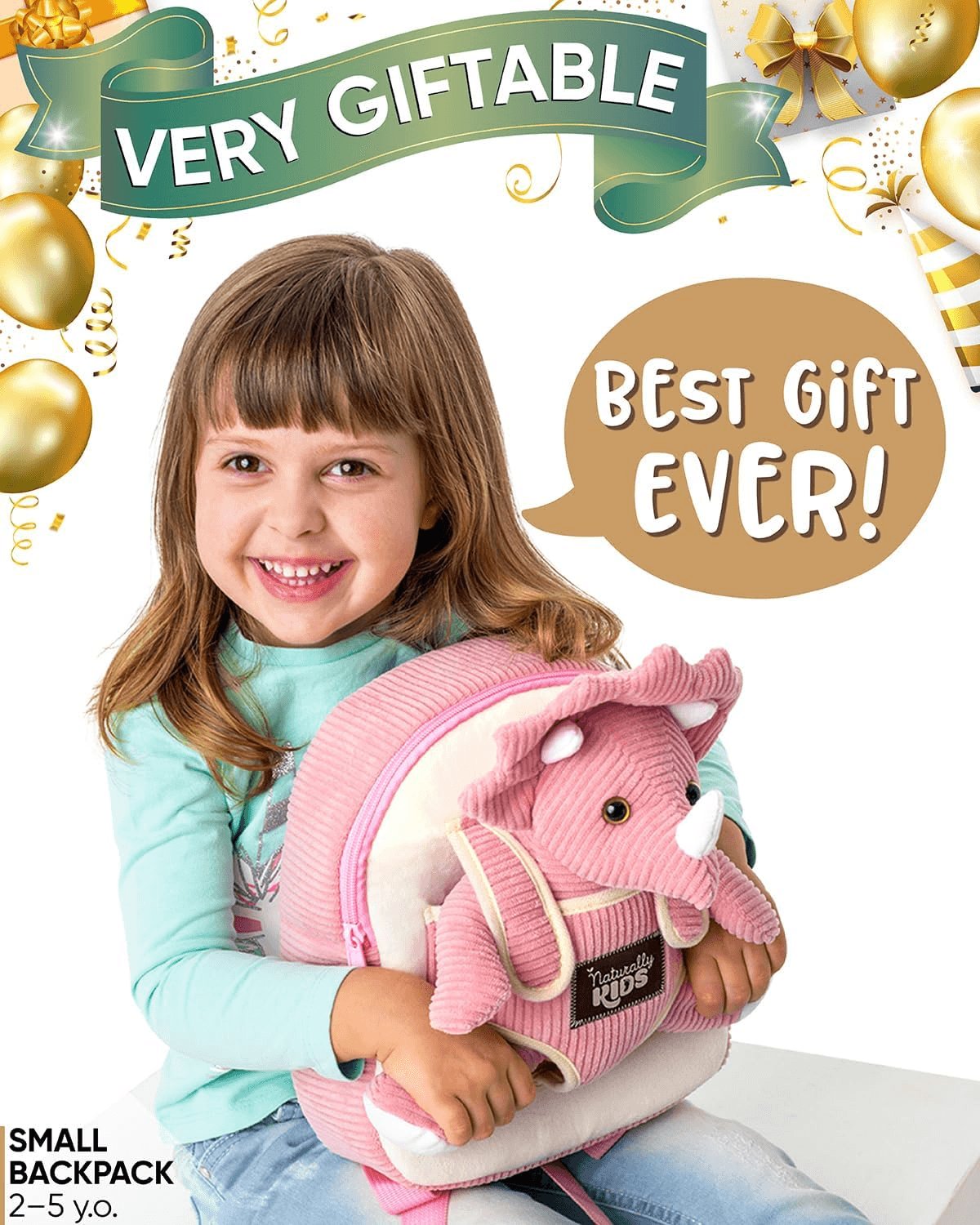 Toddler Backpack W. Plush Pink Triceratops Toy Kids Gift 2-5