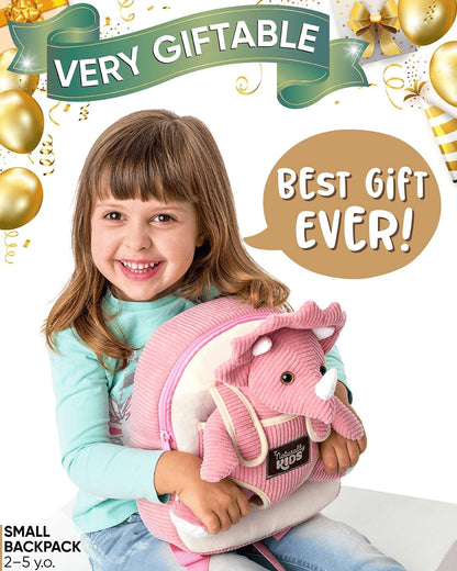 Toddler Backpack W. Plush Pink Triceratops Toy Kids Gift 2-5