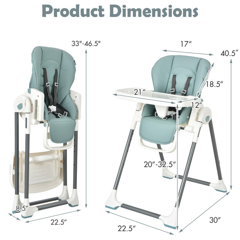 Foldable Baby High Chair with Double Removable Trays
