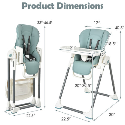 Foldable Baby High Chair with Double Removable Trays