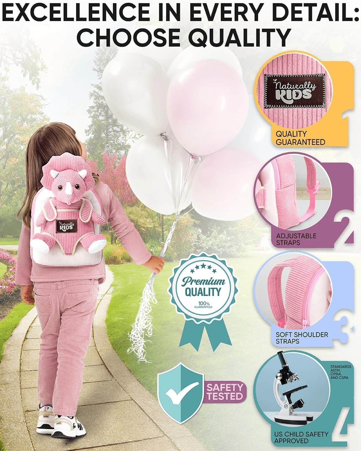 Toddler Backpack W. Plush Pink Triceratops Toy Kids Gift 2-5