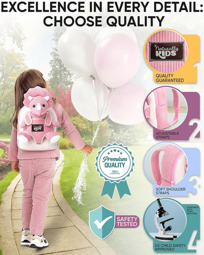 Toddler Backpack W. Plush Pink Triceratops Toy Kids Gift 2-5