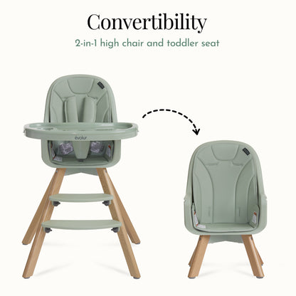 Zoodle 2-In-1 High Chair Booster Feeding Chair with Modern Design, Sage Green (Model #254)