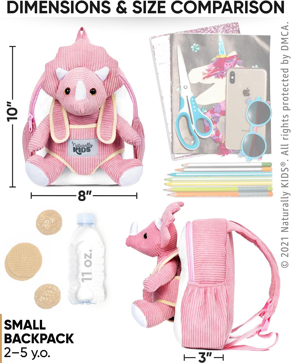 Pink Dinosaur Toys for Girls, Triceratops Toy, Dinosaur Gifts for 2 3 Year Old Girls, Toddler Backpack