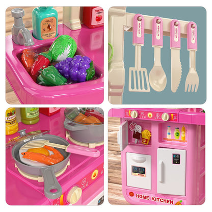 Pink Play Kitchen Girls Toy Pretend Food - Kitchen Toys for Kids Ages 4-8,Play Kitchen Accessories W/ Real Sounds Light, for Girls Boys Age 3+(36.3"X24"X11")