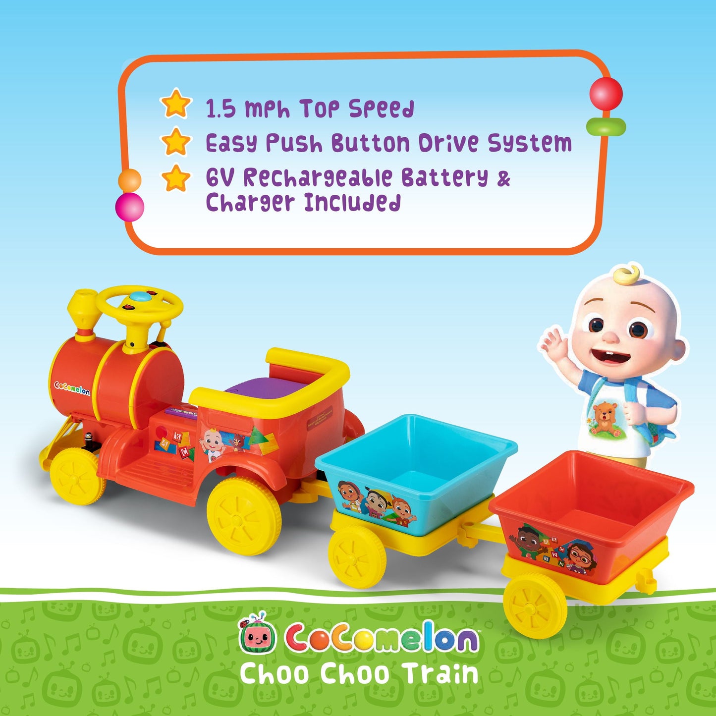 Choo Choo Train 6V Ride-On Toddler Toy up to 44 Lbs.